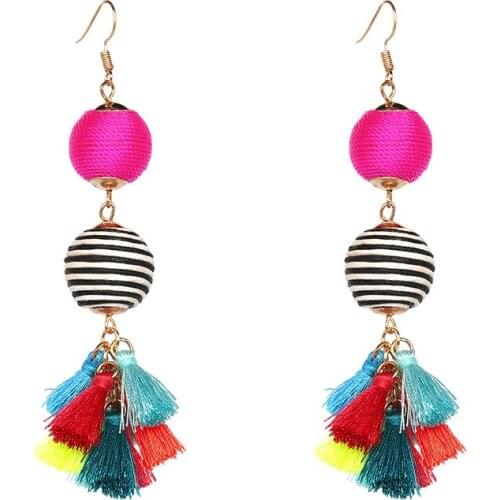 YJX Hot Melly Drop Earrings Texture Pops Tassel Wrapped Beads Ball Handmade Fringed