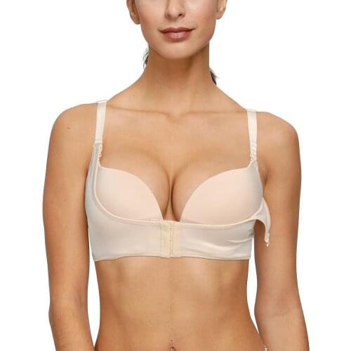 Yandw Women Bra Front Back Closure Push Up Half Cup Thin Strength Adjusted Wire Sexy Bras 30 32 34 36 38 40 42 44 A B C D DD E