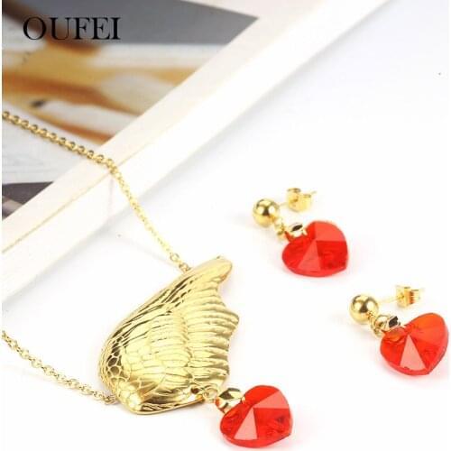 OUFEI Angel wings Necklace Earrings Set Stainless Steel Jewelry For Woman Vogue 2019 Bridal Jewelry Sets jewelry Accessories
