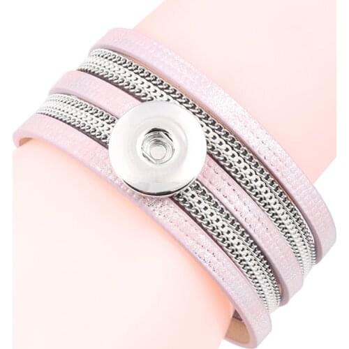 Fashion Women PU Leather Multi Layer Wrap Bracelet 20CM Snap Bangle Magnet Buckle Fit 18MM Xinnver Snap Button Jewelry ZE006