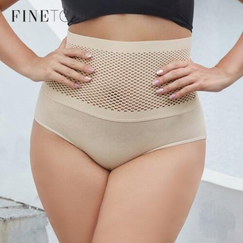 FINETOO Plus Size Shaper Women XL-4XL Panties Sexy Hollow-Out Body Shaper High-Rise Ladies Briefs Breathable Intimates Lingerie