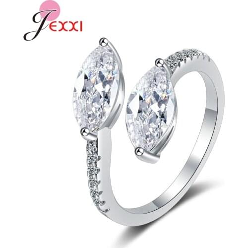 Trendy Luxury Crystal Engagement Womens Ring AAA White Cubic Zirconia Silver Leaf Open Rings 2021 Wedding Female Jewelry