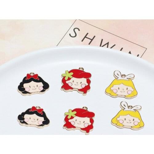10pcs/pack Cute Little Girl Princess Avatar Enamel Metal Charms Golden Color Pendant Girls Earrings DIY Jewelry Making Accessory