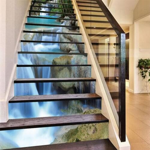 13Pcs 3D Self-adhesive Stair Riser Staircase Sticker Scenic Mural Decal Waterproof Wall Stickers Home Decor Art Wallpaper