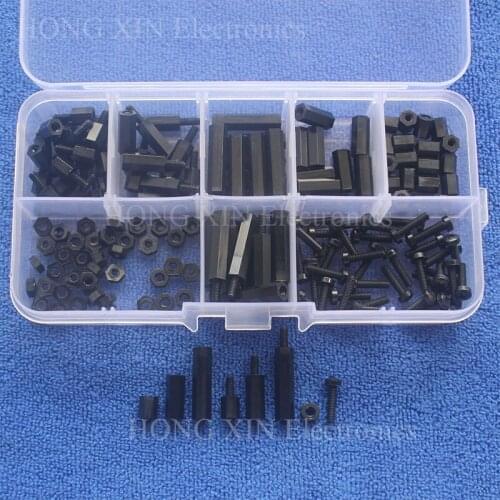 160Pcs M2.5 Nylon Standoff Hex Nylon Spacers PCB Threaded Screws nuts Bolt nut set Box Black Assortment kit
