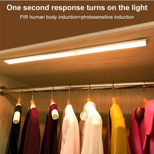24 40 60 LED Rechargeable Sensor Cabinet Light USB Motion Sensor Lights Magnetic Wireless Wall Lamp for Closet Wardrobe Kitchen