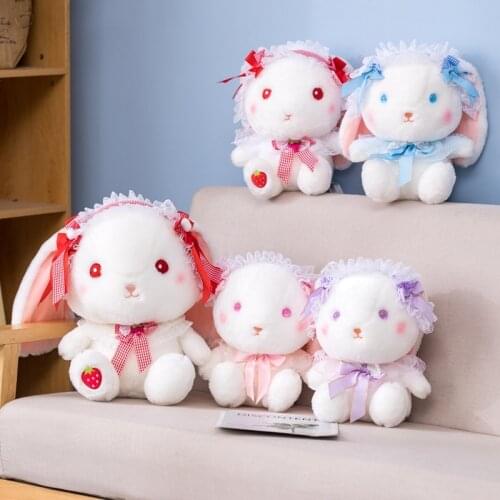 30cm Kawaii Lolita Long Ear Rabbit Plush Toy Soft Stuffed Cartoon Rabbit With Lace Headwear Bow Doll For Children Girls Gifts