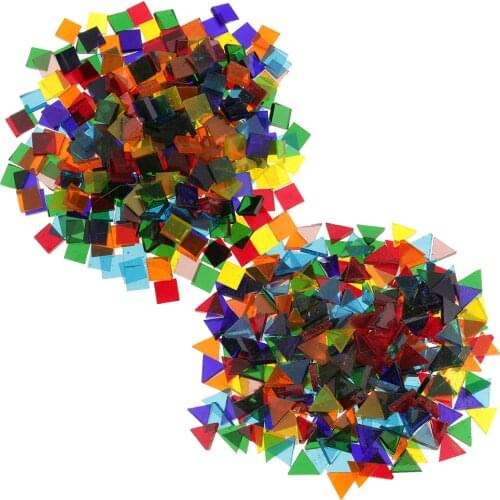 320g Mixed Color Clear Triangle Square Glass Mosaic Tiles Pieces for DIY Craft Art kids Adult