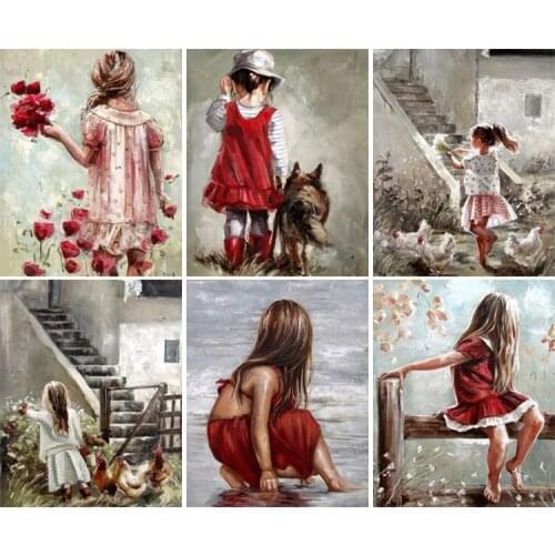 Diamond embroidery DIY diamond painting cross stitch kit "flower girl red dress" 5D needlework Christmas decoration gift