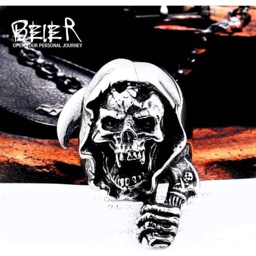 Beier new store 316L Stainless Steel ring skull Mens skull ring punk biker hand for gift High-quality jewelry LLBR8-559R