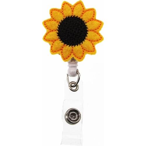 Free Shipping Beautiful Sunflower Retractable Felt ID Badge Holder Reel
