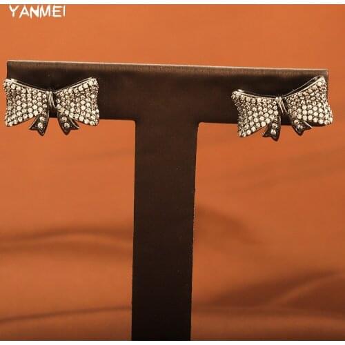 Shiny Fashion Small Earrings with Bow Full of Diamonds Small Exquisite Cute Earrings for Women Beautiful Jewelry for Daily Wear