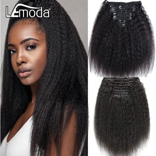 Brazilian Kinky Straight Hair Clip In Human Hair Extensions Natural Color 8 Pieces/Set Full Head 120g/lot Lemoda Hair Clips
