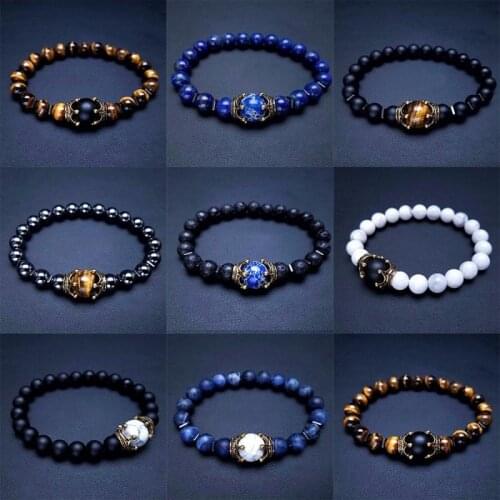 Charm Bracelet for Men Woman Fashion Luxury Antique Crown Tiger Eye Stone Bead Bracelets Jewelry Gifts Male Pulseira Bileklik