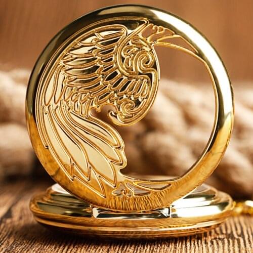 Steampunk Golden Phoenix Pendant for Men Women Friends Pal Gifts Automatic Mechanical Pocket Watch Nurse Watches Fob Chain Hour