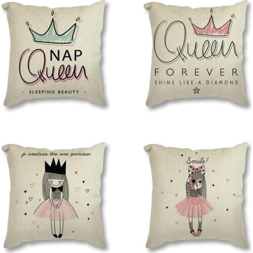 Pink Princess Queen Flamingo Typography Quotes Printed Throw Pillow Case Nordic Linen Cushion Decorative Cushion Cover for Sofa