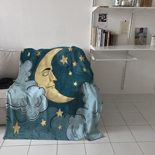 Home Soft Blankets Moon Smiley Stars Adult Children Bedroom Bed Sofa Throw Blankets Office Warm Air Conditioning Quilt