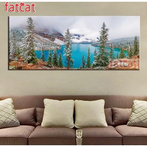 FATCAT large 5D Diy Daimond Painting Winter landscape mountain lake Full Square Round Rhinestone Embroidery Sale decor AE1263