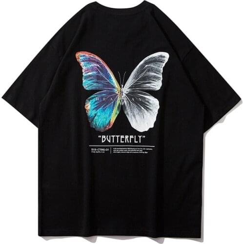 Techwear Hip Hop Oversize T Shirt Men Streetwear Harajuku Butterfly Print Tshirt Short Sleeve Cotton Loose Dance T-Shirt Top Tee
