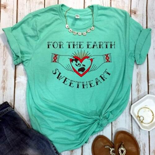 Summer New Protect Earth Graphic Tees For Female Plus Size Cotton Loose Short Sleeve Tops Tumblr Trendy Casual Tshirt Women