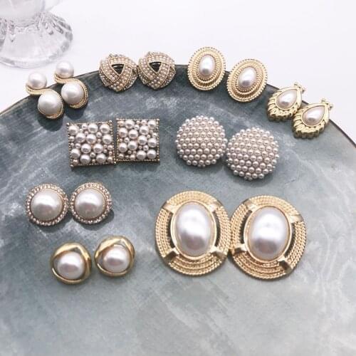 Geometric Cute Pearls Stud Earring Statement Round Square Imitate Pearls Pierced Party Wedding Jewelry