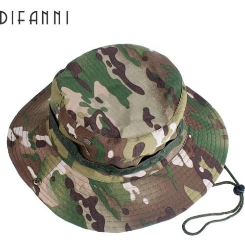 Difanni Tactical Boonie Hats Camouflage Bucket Hat Fisherman Cap Wide Brim Hats Outdoor Camping Hunting Fishing Caps Sunhat flat