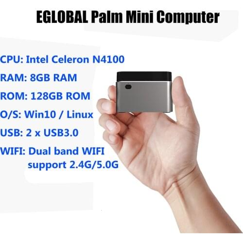 Eglobal Palm Computer Intel Celeron N4100 Quad-Core 8GB LPDDR4 128GB SSD 2.4G/5G WiFi BT4.2 Mini PC Windows 10 Pro