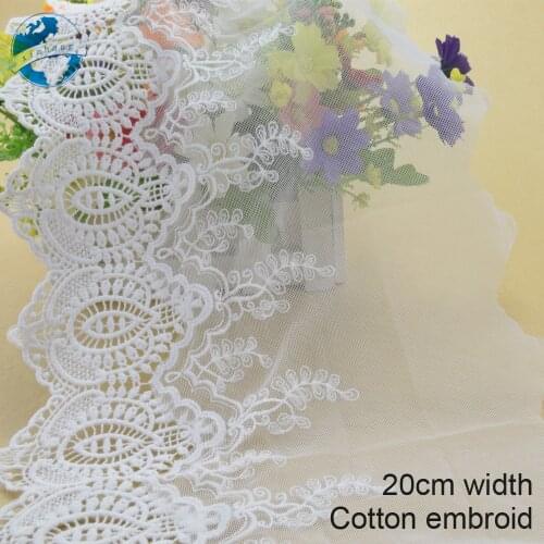 10yards 20cm Cotton embroid lace sewing ribbon guipure lace african lace fabric trim warp knitting DIY Garment Accessories#3758