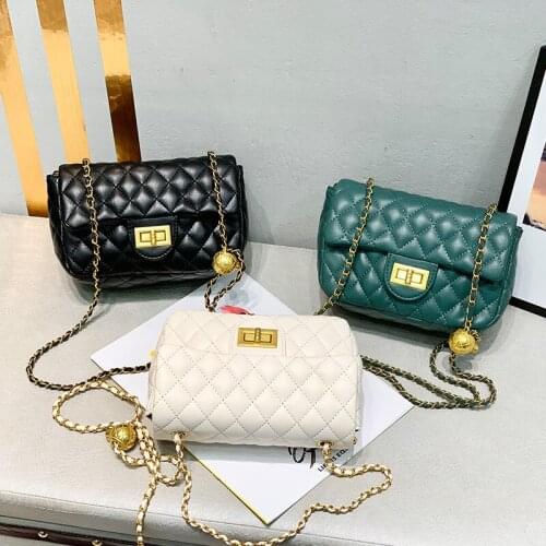 Gold Ball 2021 Summer New Small Fragrance Wind Ling Lattice Chain Bag Womens Bag One-shoulder Cross-slung Womens Bag