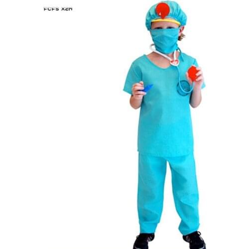 M-XL Boys Halloween Doctor Uniform Costumes Kids Children Vet Veterinary Cosplay Carnival Purim Masquerade Role Play party dress