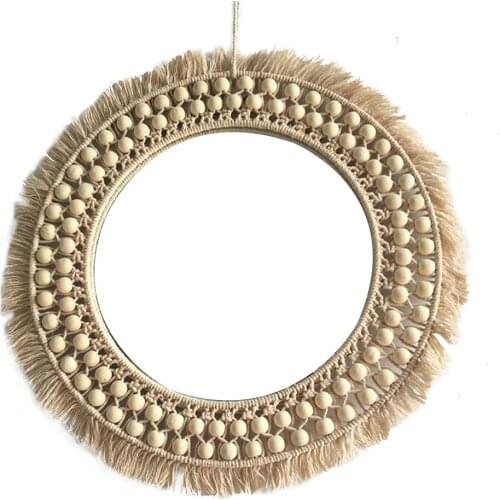 Macrame Wall Hanging Mirror Boho Round Decorative Mirror For Apartment Livingroom Bedroom Dorm Room