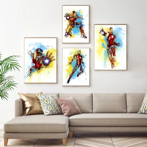 Marvel Avengers Canvas Painting Watercolor Iron Man Captain America Prints and Posters Wall Art for Kids Room Home Decor Cuadros