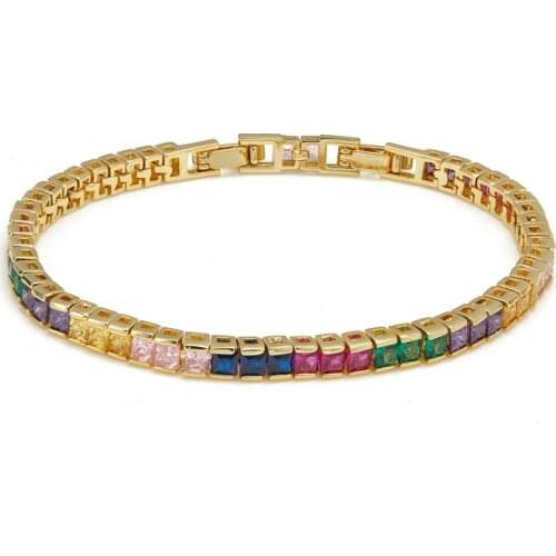 Fashion Shiny Cubic Zirconia Fine Fashion Bracelet Rainbow Colorful Square CZ Tennis Chain Gorgeous Luxury Bracelet For Women