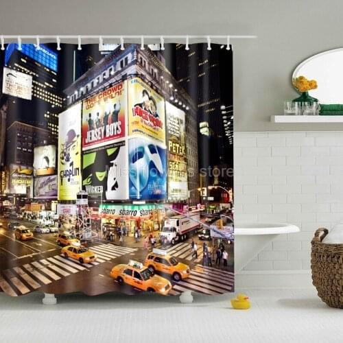 Neon Twinkling Night City Design Custom Shower Curtain Bathroom Waterproof Mildewproof Polyester Fabric With 12 Hooks