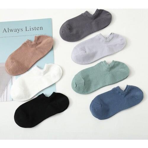 Mens boat socks shallow mouth big heel spring and summer solid color cotton socks mens invisible classic five pairs each