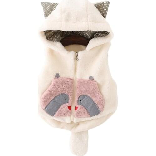 Autumn Winter Baby Girls Boys Infants Children Hooded Fleece Velvet Cartoon Raccoon Kids Waistcoat Cardigan Outwear