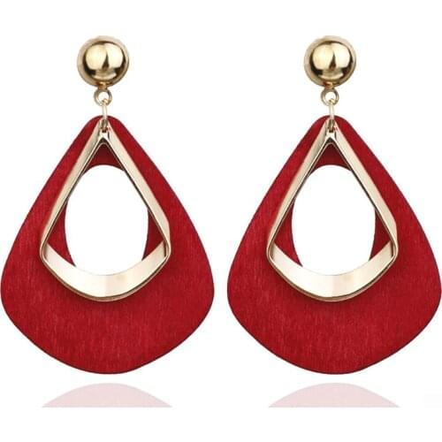 European and American retro cool style geometric wooden drop shape female long pendant personality exaggerated earrings