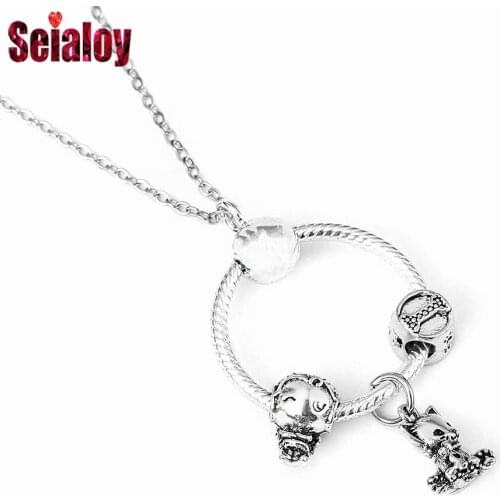 Seialoy Cartoon Animal Dog Pendant Necklace Silver Color Girls Beads Charm Necklace Women Girl Kids Childrens Party Jewelry