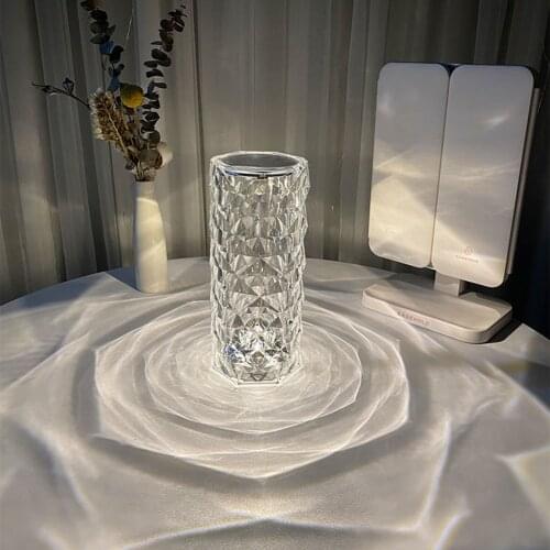 Nordic Crystal USB Table Lamp Bedroom Touch Dimming Atmosphere Diamond Night Light Rose Projector Lamp Decor for Home Restaurant