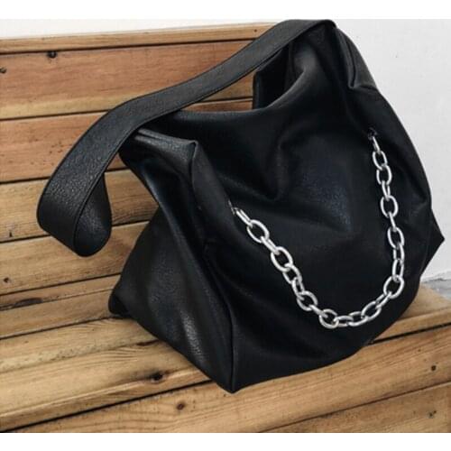 Chain Soft Leather Black Big Shoulder Bag for Women 2021 New Unisex Hobo Large Capacity Casual Tote Crossbody Bag Travel Handbag