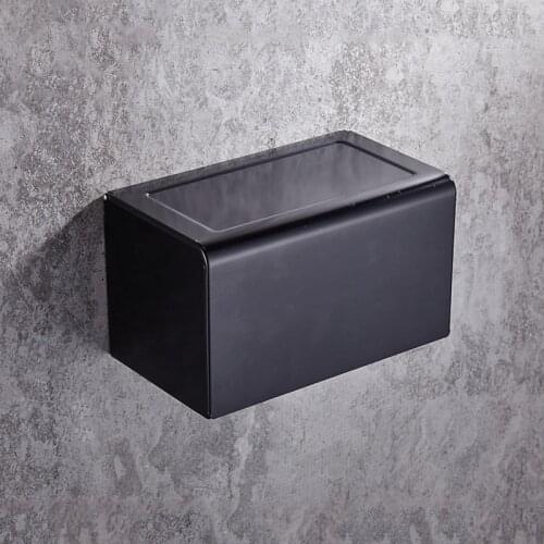Toilet Paper Holder Space Aluminum Black Bathroom Roll Paper Wall Mounted Mobile Phone Rack Paper Towel Holder Toilet Tissue Box