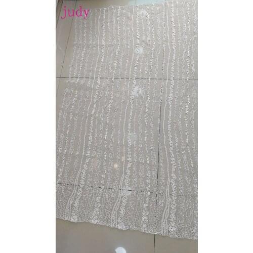 Stock White stripe embroidery intensive hand-beaded luxury French wedding dress fabric used for the wedding stage Free shipping