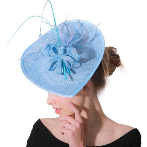 Vintage Light Blue Fascinators Ladies Hats Weddings Church Fedora Imitation Linen Pillbox Hat With Veil Derby Women Dress Hats
