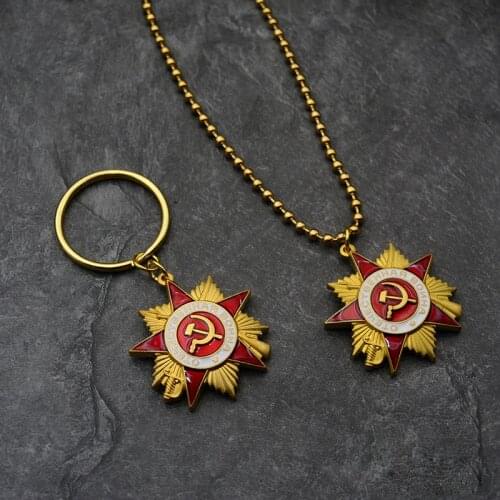Top Quality 1PC Soviet Union USSR CCCP Badges Soviet Patriotic War Red Theme Sickle Axe Necklace Mini Medals Russian Souvenir