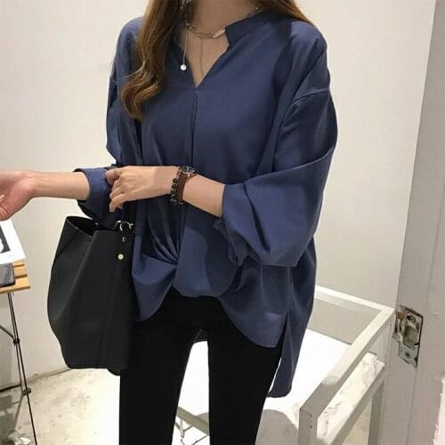 New simple temperament chiffon shirt womens long-sleeved shirt loose BF shirt bottoming shirt
