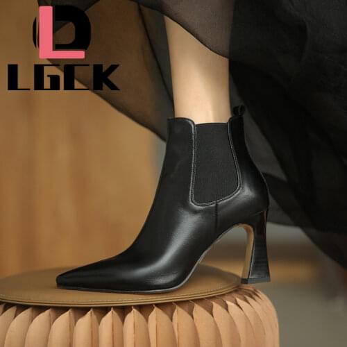 Plus Size 34-39 Chelsea Boots Women Ladies Boots Square Heels Winter Shoes Short Ankle Boots Heel Brand Designer Genuine Leather