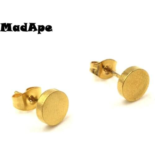 MadApe Stainless Steel Shaped With Butterfly Clasp Push Black Earrings Trendy Round Punk Ear Studs Earrings Women Men Earrings