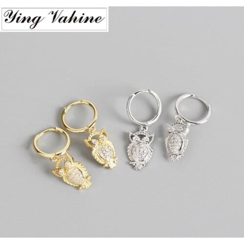 Ying Vahine 100% 925 Sterling Silver Animal Small Owl Pendant Drop Earrings for Women