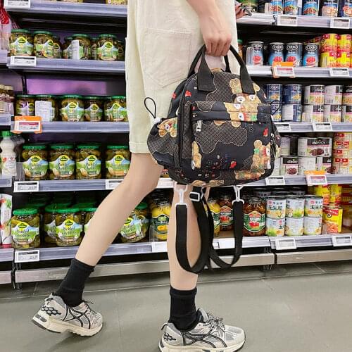 High quality cute printed backpack womens Kawaii multifunctional portable shoulder bag Fashion young female student school bag