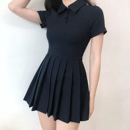 2021 Summer Turn Down Collar Short Sleeve High Waist Pleated Woman Dress Tennis Sport Casual Bodycon Sexy Beach Girl Y2k Dresses